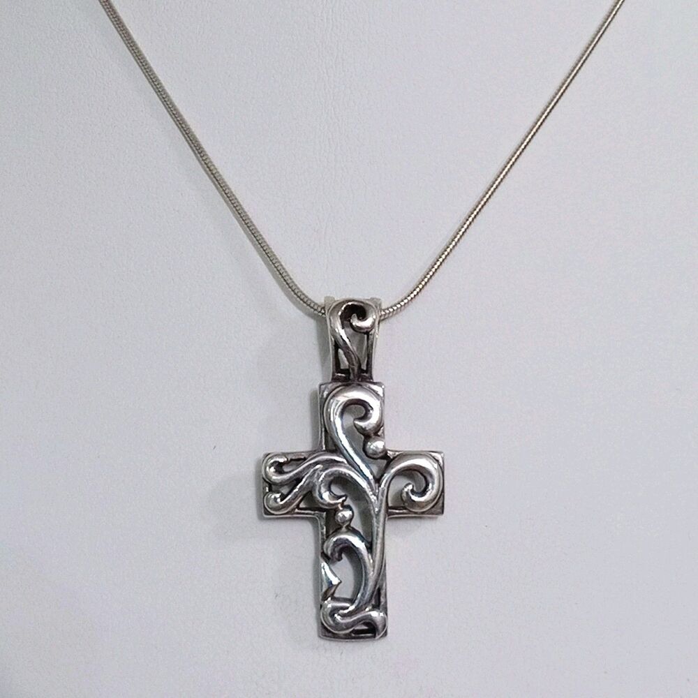 925 Sterling Silver Ornate Filigree Cross Necklace Gothic Victorian Scroll Patin